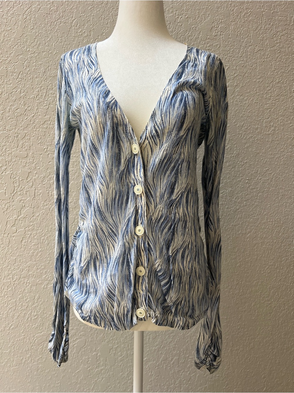 Anthropologie Blue Feather Cardigan Size S
